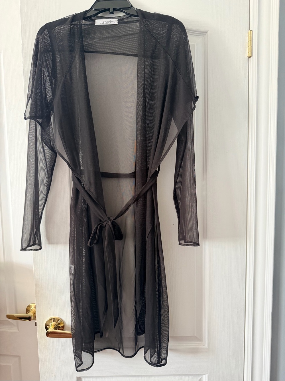 Nameless Black Sheer Mesh Maxi Tie-Waist Robe Cardigan Duster Size L
